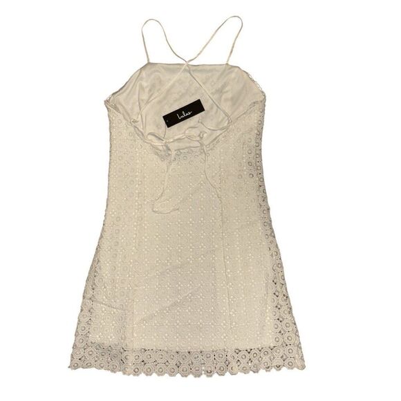 NWT Lulu’s Lace Travel White Floral Crochet Lace Backless Mini Dress Size Large - Picture 5 of 16